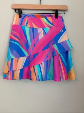 Dona Jo Tam P Vibrant Multicolor Tiered Athletic Tennis Skort / Skirt Size Small